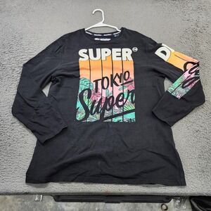 Superdry Shirt Mens Large Black Tokyo Tropical Graphic Long Sleeve Tee Logo